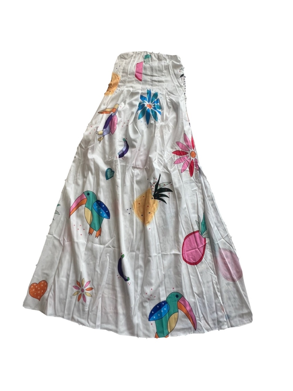 White Floral & Toucan Print Maxi Skirt